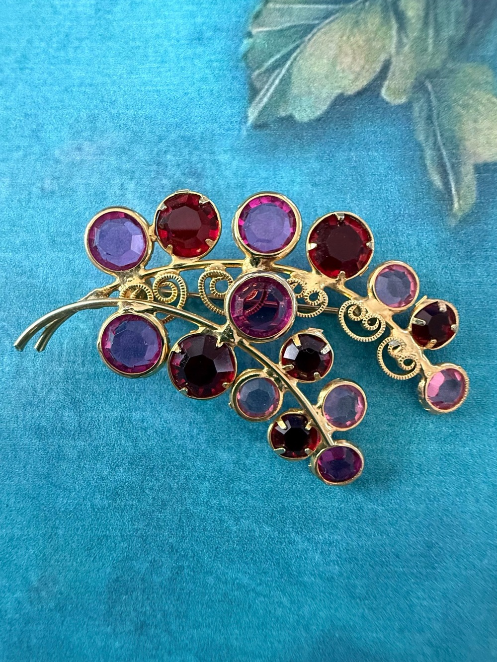 Gold-Tone Purple & Red Crystal Branch Brooch